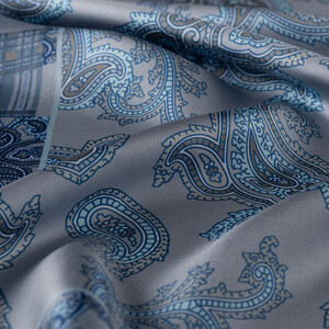 Ice White Patchwork Patterned Twill Silk Scarf - Thumbnail