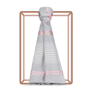 Ice White Perspective Line Pattern Cotton Silk Scarf - Thumbnail