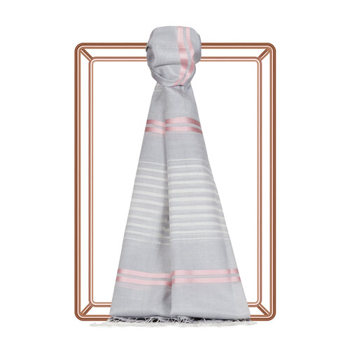Ice White Perspective Line Pattern Cotton Silk Scarf