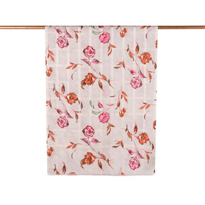 Ice White Rosa Gallica Print Satin Silk Scarf - Thumbnail