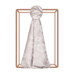 Ice White Violet Jacquard Silk Scarf - Thumbnail