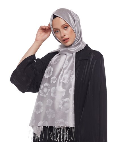Ice White Violet Jacquard Silk Scarf