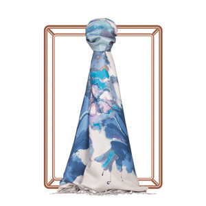 Ice White Water Fleur Print Silk Scarf - Thumbnail