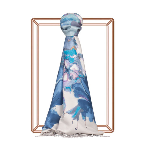 Ice White Water Fleur Print Silk Scarf