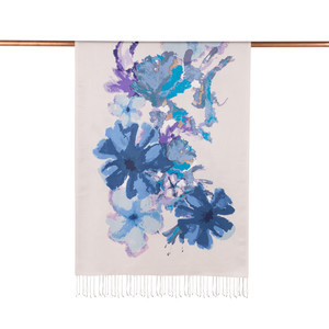 Ice White Water Fleur Print Silk Scarf - Thumbnail