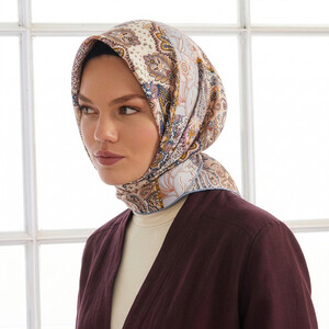 Indigo Bohemian Pathcwork Twill Silk Scarf - Thumbnail