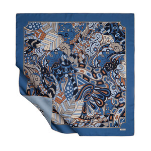 Indigo Carnival Twill Silk Scarf - Thumbnail