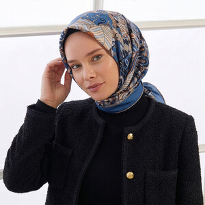 Indigo Carnival Twill Silk Scarf - Thumbnail