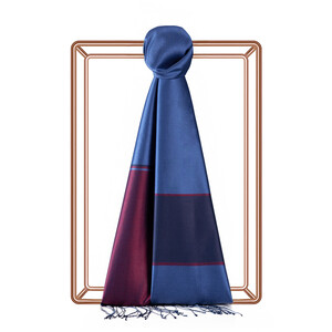 ipekevi - شال حرير مخطط لون أزرق انديجو