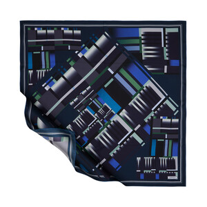 ipekevi - İndigo Minimalist Çizgiler Tivil İpek Eşarp