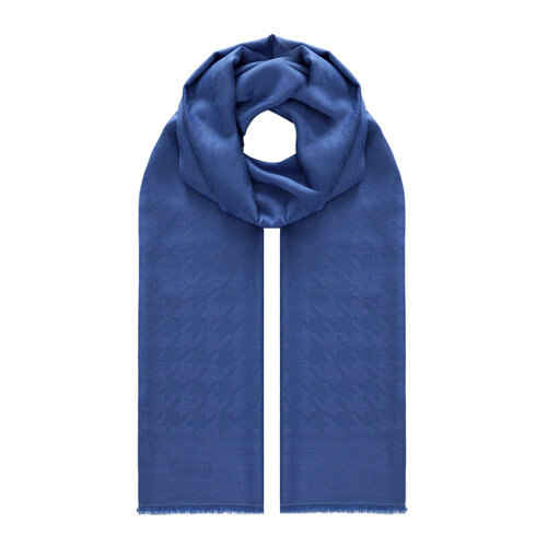 Indigo Houndstooth Patterned Wool Silk Scarf