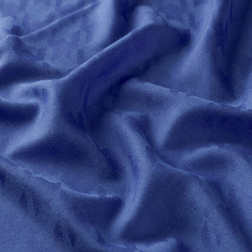 Indigo Houndstooth Patterned Wool Silk Scarf