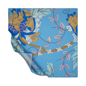 Indigo Ivy Flower Twill Silk Scarf - Thumbnail