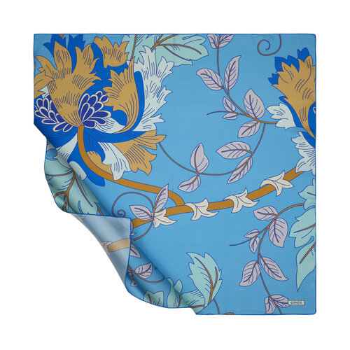 Indigo Ivy Flower Twill Silk Scarf