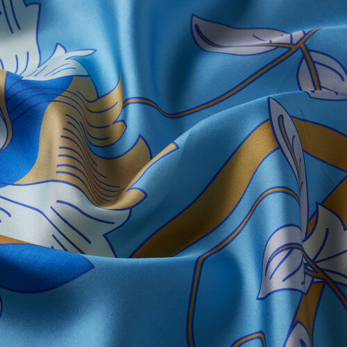 Indigo Ivy Flower Twill Silk Scarf