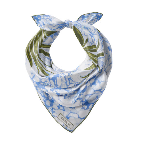 İndigo Kırmızı Karanfil Ebru Saten İpek Mendil