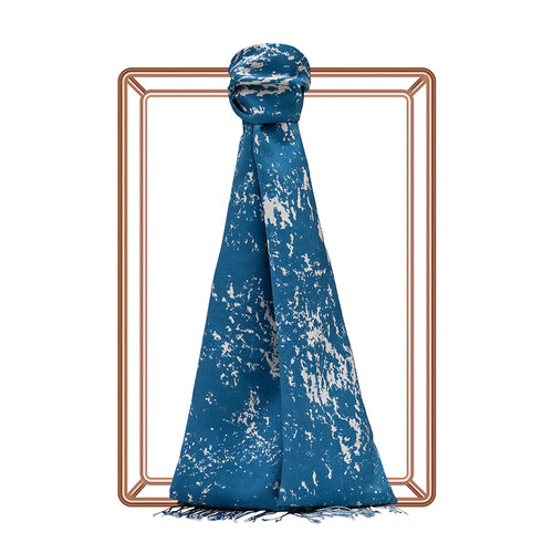 Indigo Marble Print Silk Scarf