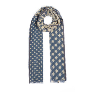 ipekevi - Indigo Mixed Print Wool Silk Scarf (1)