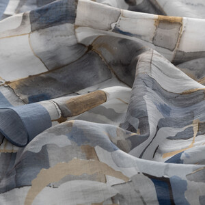 Indigo Mono Mosaic Print Tencel Scarf - Thumbnail
