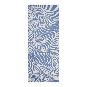 İndigo Palmiye Desenli İpek Şal - Thumbnail