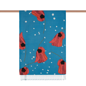 Indigo Poppy Table Pattern Silk Shawl - Thumbnail