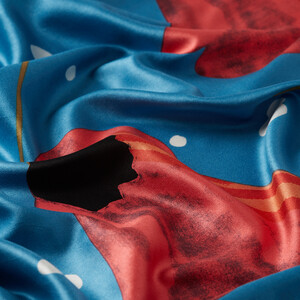 Indigo Poppy Table Pattern Silk Shawl - Thumbnail