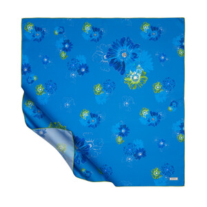 Indigo Single Bloom Twill Silk Scarf - Thumbnail