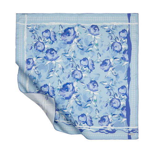 Indigo Soulful Blooms Twill Silk Scarf