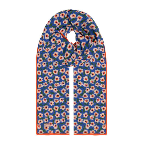 Indigo Spring Flowers Cotton Scarf