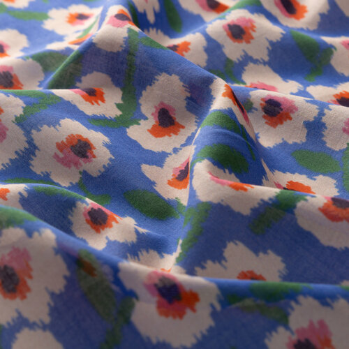 Indigo Spring Flowers Cotton Scarf