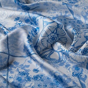 Indigo Summer Patchwork Twill Silk Scarf - Thumbnail