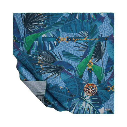 Indigo Tropical Monogram Twill Silk Scarf