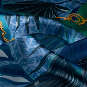 ipekevi - Indigo Tropical Monogram Twill Silk Scarf (1)