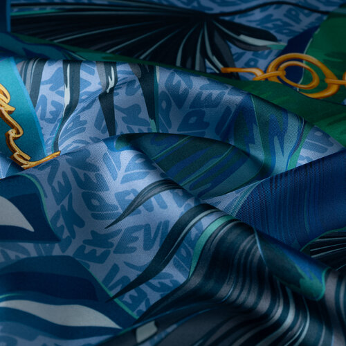 Indigo Tropical Monogram Twill Silk Scarf