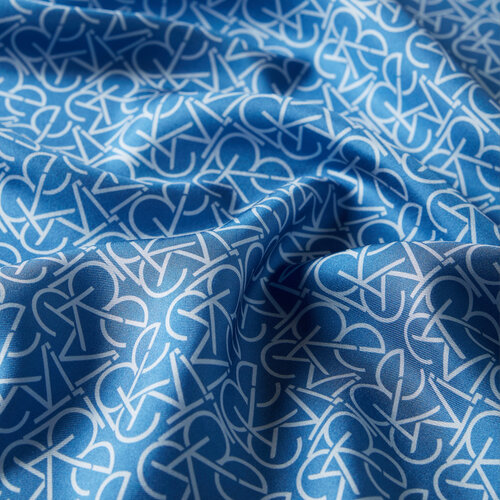 Indigo Typo Monogram Silk Twill Scarf