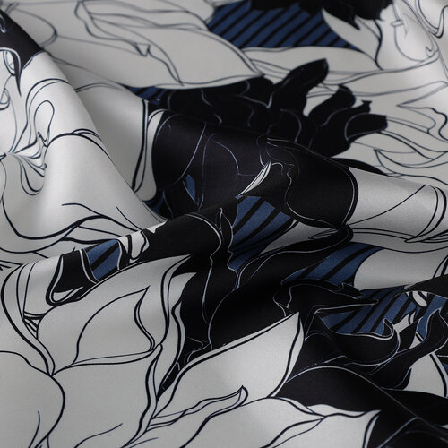 Indigo White Charcoal Twill Silk Scarf