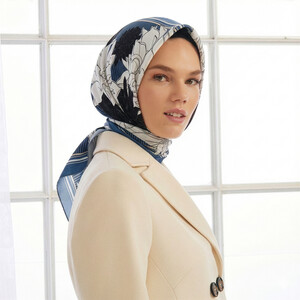 Indigo White Charcoal Twill Silk Scarf - Thumbnail