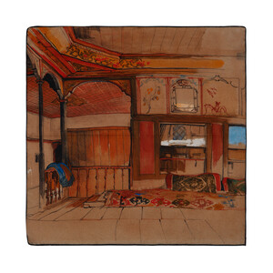 Interior of an Eastern House Satin Silk Pocket Square - Thumbnail