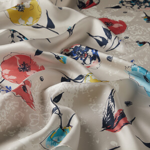 Ivory Carnival Flowers Twill Silk Scarf Model 03 - Thumbnail