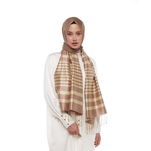 Ivory Meridian Striped Silk Scarf - Thumbnail