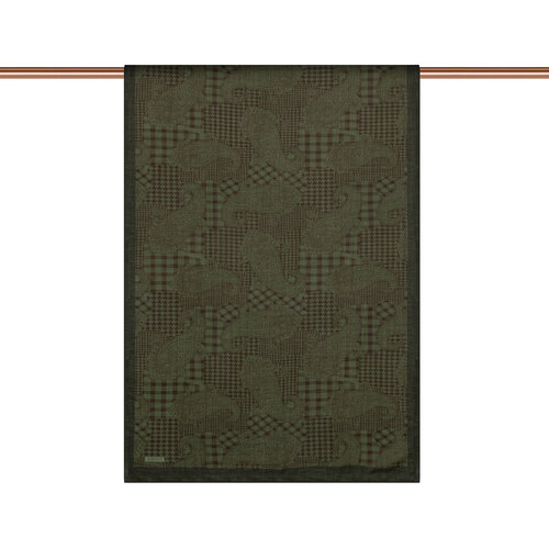 Kahki Green Patchwork Paisley Print Tencel Scarf