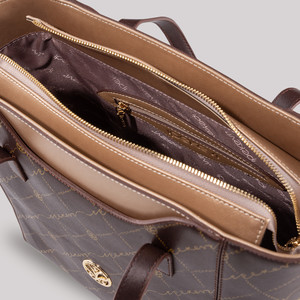 Kahve Monogram Cep Detaylı Tote Çanta - Thumbnail