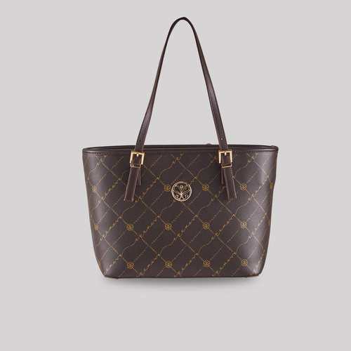 Kahve Monogram Toka Detaylı Tote Çanta