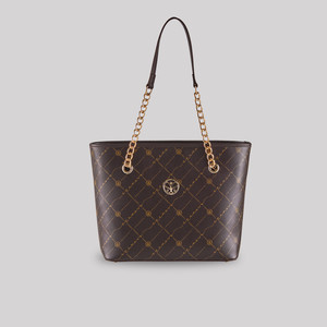 ipekevi - Kahve Monogram Zincir Detaylı Tote Çanta (1)