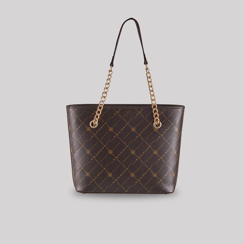 Kahve Monogram Zincir Detaylı Tote Çanta