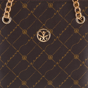 Kahve Monogram Zincir Detaylı Tote Çanta - Thumbnail