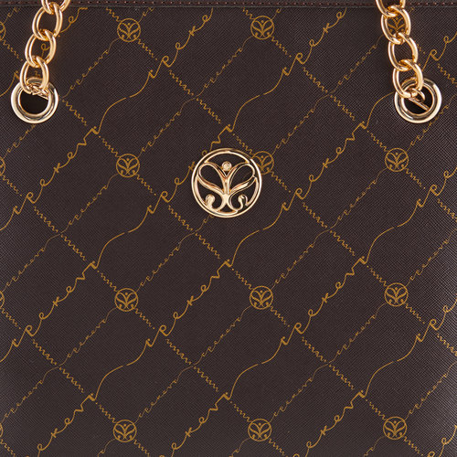 Kahve Monogram Zincir Detaylı Tote Çanta