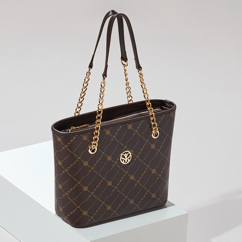 Kahve Monogram Zincir Detaylı Tote Çanta