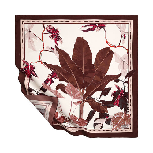 Kahverengi Kaya Bahçesi Tivil İpek Eşarp