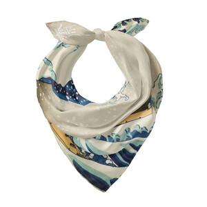 ipekevi - Kanagawanın Büyük Dalgası Saten İpek Mendil (1)